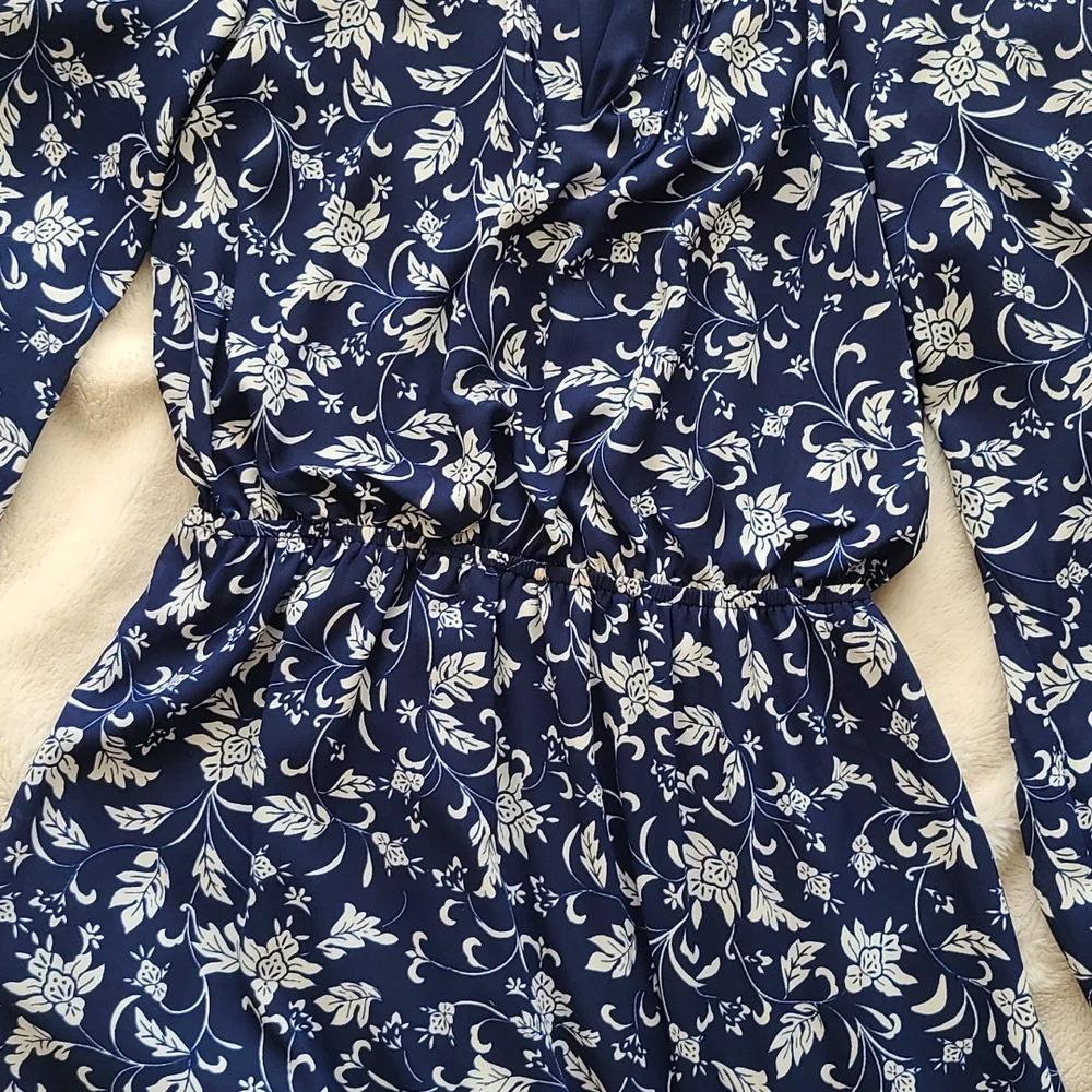 Express Blue and White Floral Long Sleeve Dress - Picture 4 of 8